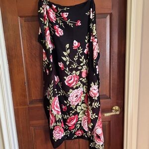 Large Floral Black and Pink Scarf